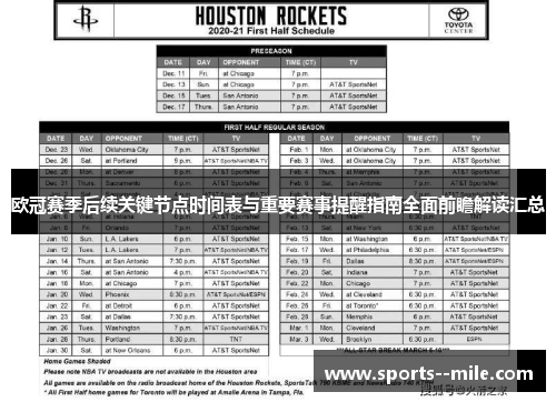 欧冠赛季后续关键节点时间表与重要赛事提醒指南全面前瞻解读汇总