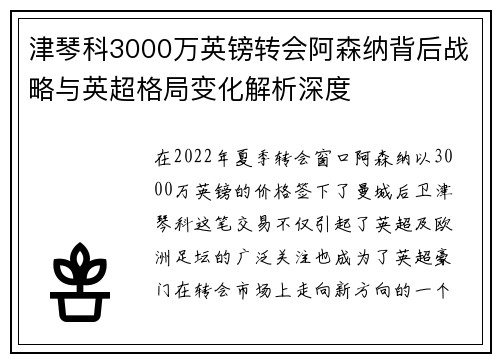 津琴科3000万英镑转会阿森纳背后战略与英超格局变化解析深度